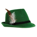 The Deluxe Alpine Hat is covered in green felt material and is decorated with 3 cords around the top and a feather on the side. Has an inside circumference of approx 22 inches and about 5.5 in high. One size fits most. Comes one per package. No returns