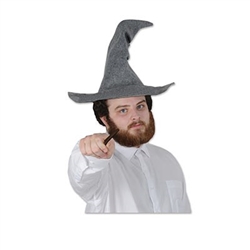 The Felt Wizard Hat is grey and measures approximately 23.5 inches tall. Has an inside circumference of 22 inches. One size fits most. Contains one per package. No returns.