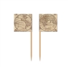 The Around The World Picks (50 per pkg) are wooden toothpicks with a tan paper flag attached. The flags are printed with a globe and printed on two sides. Each side is printed with a different design. Measure 2 1/2 inches tall. Contains 50 per package.