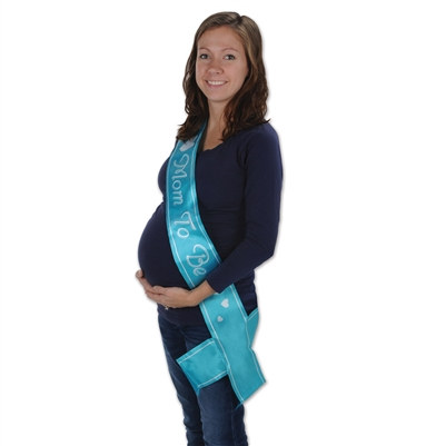 Turquoise Mom To Be Satin Sash