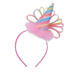 This colorful headband takes the normal party hat to a whole new level. It has beautiful shades of pink, blue, yellow and purple to give it a magical look. Comes one headband per package.