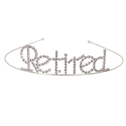 The Retired Royal Rhinestone Tiara is made of silver metal and reads "retired" in rhinestones. One size fits most. One per package. Due to hygiene-related concerns, this item is not eligible for return.