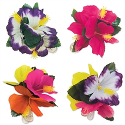 Have a touch of the tropics anytime with these fun, colorful Tropical Hair Clips!  Each package comes with four 4.5" clips.  Share with your friends, use as party gifts, or add one to your outfit.  This item is non returnable.
