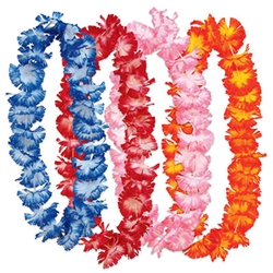 Whether you planning a Jungle, Luau or Cruise party, your guest will love this colorful Hawaiian Floral Lei set. Sold four per package and colors as pictured, the leis are 34.5" long. Please Note-Not intended for children.