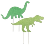 Leave dinosaur footprints in your icing with the fun, colorful, and dinosaur sized cake toppers.  They're just the think to finish of your Dino themed party table.  Food save and fun for everyone.  Two toppers per package as shown.
