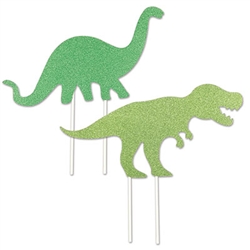 Leave dinosaur footprints in your icing with the fun, colorful, and dinosaur sized cake toppers.  They're just the think to finish of your Dino themed party table.  Food save and fun for everyone.  Two toppers per package as shown.