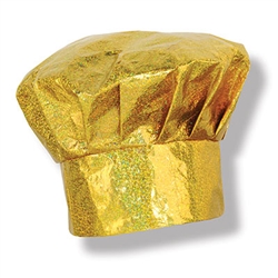 Be the top chef at the party with this eye catching Prismatic Gold Chef's Hat.   Our one size fits most chefs hat is great for a costume party, hosting a dinner party, or putting on a top chef contest.