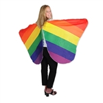 Spread your wings in Pride with these fun, colorful Fabric Rainbow Wings!  The measure 5.5 feet across by 38 inches tall and include elastic shoulder straps to make sure they don't fly away on their own!