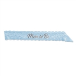 Everyone will know who the guest of honor is, no matter how far along she is, with this classic Mom To Be Lace Sash in Blue.  This one size ft's most sash in baby blue includes Mom too Be embroidered in silver script.