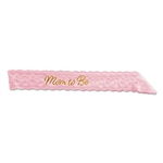 Everyone will know who the guest of honor is, no matter how far along she is, with this classic Mom To Be Lace Sash in Pink.
This one size fit's most sash in pink includes Mom To Be embroidered in gold script.