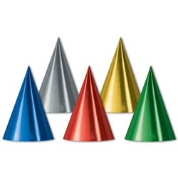 Bulk Assorted Foil Cone Hats (sold 144 per box)