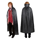 The Magician's Cape is made of black polyester with a string tie to secure around your neck. Measures 4 feet 9 inches long. One size fits most. One per package. No returns.