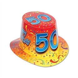 Orange Happy 50 Birthday Hi-Hat (sold 25 per box)