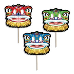 Chinese Lion Mask Fan with Dowel