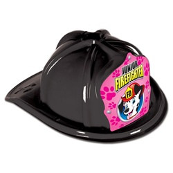 Junior Black Firefighter Hat (Dalmatian Pink Shield)