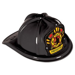 Black Plastic Firefighter Hat (Firefighter Shield)