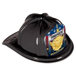 Black Junior Firefighter Hat (Gold and Protect Shield)