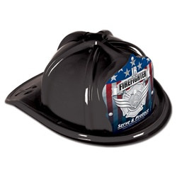 Black Junior Firefighter Hat (Silver and Protect Shield)