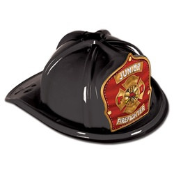 Black Junior Firefighter Hat (Red and Gold Shield)