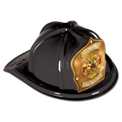 Black Junior Firefighter Hat (Gold Shield)
