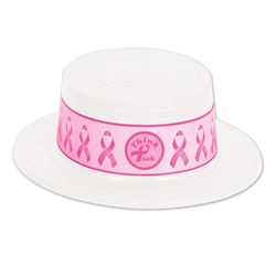 White Plastic Skimmer with Pink Ribbon Band