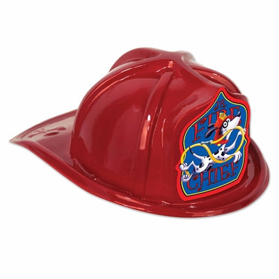 Red Plastic Fire Chief Hat (Dalmatian Shield)