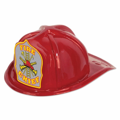 Red Plastic Fire Chief Hat (Silver Shield)