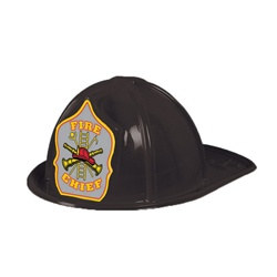 Black Plastic Fire Chief Hat (Silver Shield)