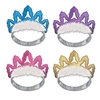 Become instant royalty by wearing one of these fashionable Coronet Tiaras. The flexible headband will fit most size heads and each package comes with four different colors of tiaras. Four Coronet Tiaras per package.