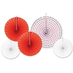 The Paper & Foil Decorative Fans (Asstd Red and White) are paper fans and range in measurement from 9 inches to 16 inches. Include white fans, red glittered fans, and a white paper fan with red foil hearts. 5 fans per package.