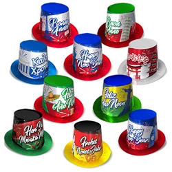 Take your guests on a trip around the world this New Year's Eve with these fun, vibrant and colorful Around The World Hi-Hats.  Conveniently sold 25 per pack to make your party planning easy!  One size fits most.