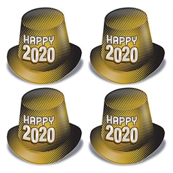 Celebrate the New Year, and invite the whole neighborhood!  Your guests will love these Gold New Year 2020 High Hats.  Sold 25 per package.  Each hat is a full 5 inches tall with and 1.5 inch brim.
