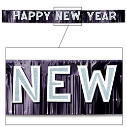 Black and White Metallic Happy New Year Banner