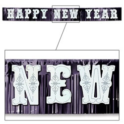 Black and White Metallic Happy New Year Banner