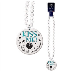 Kiss Me! It's Midnight Somewhere White Medallion with Beads (1/Pkg)