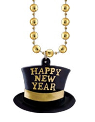 Gold New Year Beads with Top Hat Medallion (1/pkg)