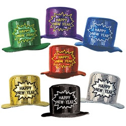 Glitz N Gleam Happy New Year Top Hat (Assorted Colors)