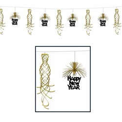 Black and Gold New Year Shimmer Garland, 10 Foot