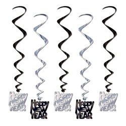 Black and Silver Happy New Year Whirls (5/pkg)