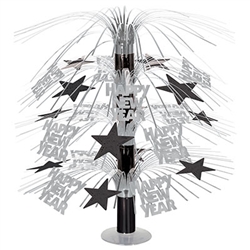 Looking for the finishing touch for the tables at your New Year's Eve party? This Happy New Year Cascade Centerpiece - Black and Silver adds motion, interest and shimmer in a stylishly classic way.