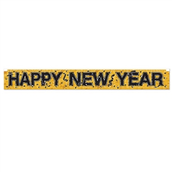 Wish everyone a Happy New Year in a big way with this Gold Metallic Happy New Year Fringe Banner.  A full 5 feet long and 7.5 inches tall, it's easy to hang and reusable with care.  A fun, classic addition to your New Year's Eve decor.