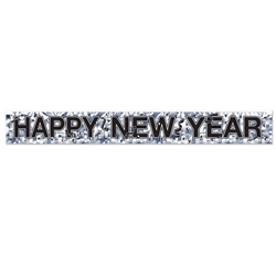 Wish everyone a Happy New Year in a big way with this Silver Metallic Happy New Year Fringe Banner.
<br/>A full 5 feet long and 7.5 inches tall, it's easy to hang and reusable with care.