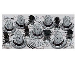 Silver Times Assortment will provide an array of foil hats, feathered tiaras, horns and beads for up to 50 New Year party guests. The black and silver color scheme of this assortment will lend a classy vibe to any New Year's celebration.