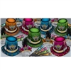Rock The New Year Asst for 50 contains 25 hi-hats, 25 feathered tiaras and 50 horns. Each item is made of card stock and printed with "Rock The New Year" and a winged guitar emblem. Assorted colors of blue, green, pink and orange. Enough for 50 guests!