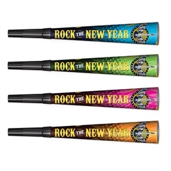 An economical party favor for up to 100 of your New Year's Eve party guests, these card stock horns are printed with the phrase "Rock the New Year". Various background colors of blue, green, cerise, and orange give these horns a vibrant, rock-star look.