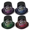 Cheers To The New Year Hi-Hats are an economical favor for your New Years Eve party guests! Cheers to the New Year is printed in silver on a background of bubbles in colors of either blue, green, purple and red. Priced per hat & sold in quantities of 25.