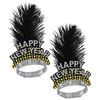 The Silver & Gold Cheers To The New Year Tiara features a card stock Happy New Year front, with printed golden bubbles, adorned with a black feather plume. The perfect party favor for your New Year's Eve guests! Price individually and sold in qty's of 50.