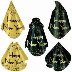 Sparkling Black and Gold New Year Hats (sold 50 per box)