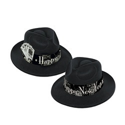 Black and Silver Casino Silver New Year Fedora (1/pkg)