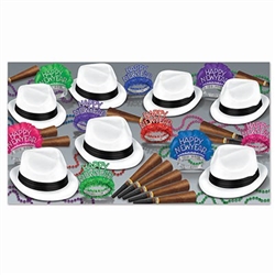 The Havana Asst for 50 has everything you need to ring in the New Year with your friends in style! Each kit contains 25 Velour hats, 15 glittered fringed foil tiaras, 10 glittered feathered tiaras, 50 cigar horns, and 25 party beads.